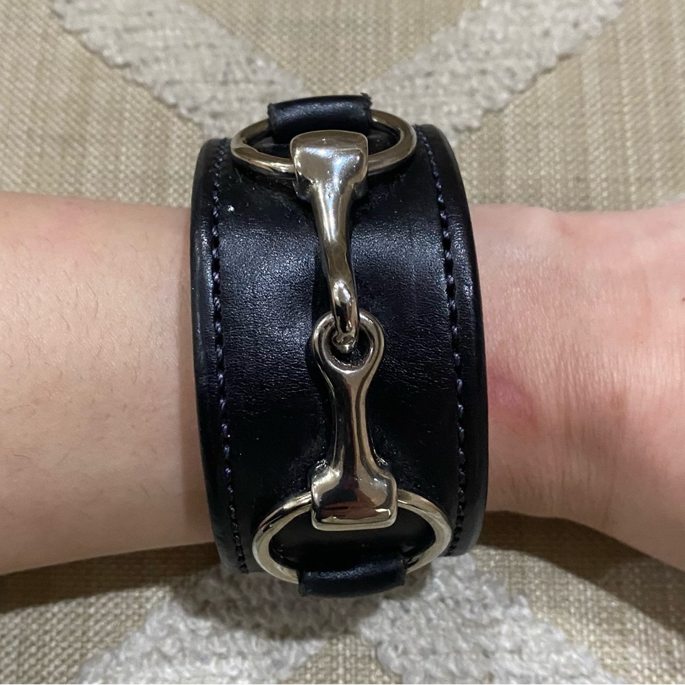 Rebecca Ray Black Leather and Silver Horse Cuff